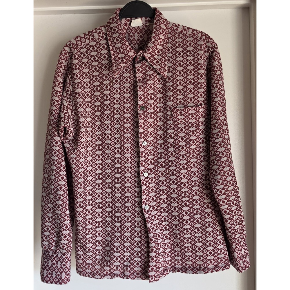 Don Loper Men Long Sleeve Shirt Maroon White Geometric Collared Vintage